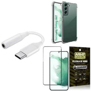 Capinha Samsung S22  + adaptador Tipo C para Fone P2 + Película 3D