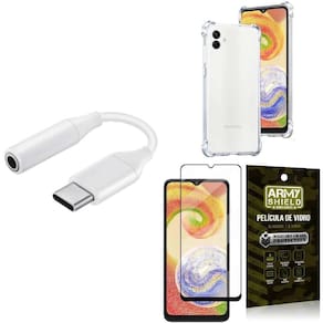 Capinha Samsung A04 + adaptador Tipo C para Fone P2 + Película 3D