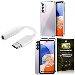 Capinha Samsung A14 + adaptador Tipo C para Fone P2 + Película 3D