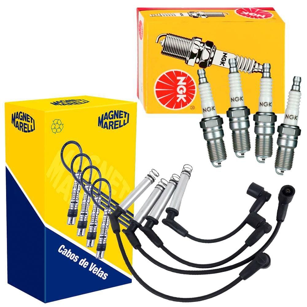 Kit Cabo Magneti Marelli + Vela NGK GM Celta 2000 a 2006 Gas