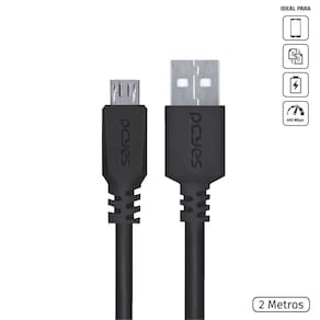 Cabo Para Celular Smartphone Micro Usb Para Usb A 2.0 2 Metros Preto - Pmuap-2