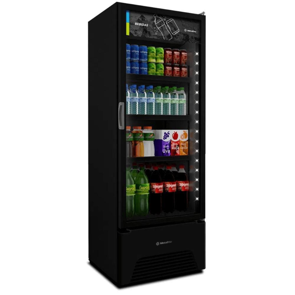 Refrigerador Expositor Vertical All Black Refrigerantes Agua Sucos 2°C / 8°C 403L - Metalfrio