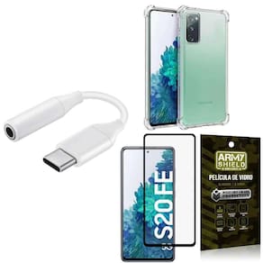 Capinha Samsung S20 Fe + adaptador Tipo C para Fone P2 + Película 3D