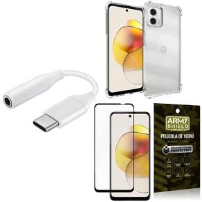 Capinha Moto G73 + adaptador Tipo C para Fone P2 + Película 3D