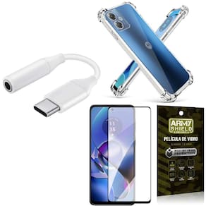 Capinha Moto G54 + adaptador Tipo C para Fone P2 + Película 3D