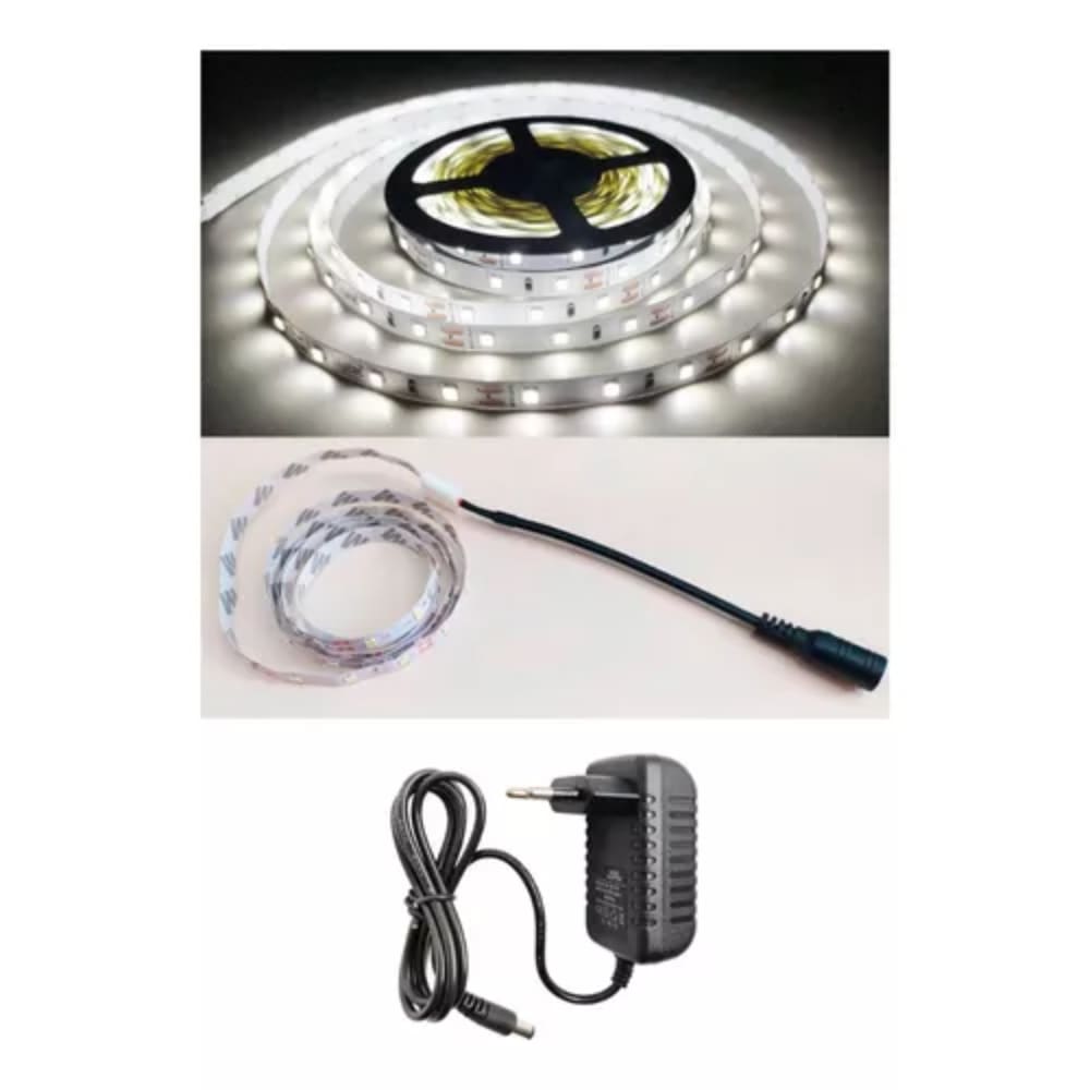Fita De Led 24w Bivolt 5 Metros Com Fonte 12v Branco Frio