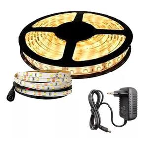 Fita De Led 24w Bivolt 5 Metros Com Fonte 12v Branco Quente