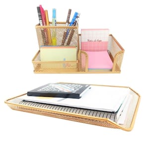 Kit Escritório Dourado Ouro Organizador 4x27,5x35cm Metal