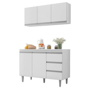 Kit de Cozinha Andréia Balcão 120cm com Tampo MDP e Aéreo - AJL Móveis