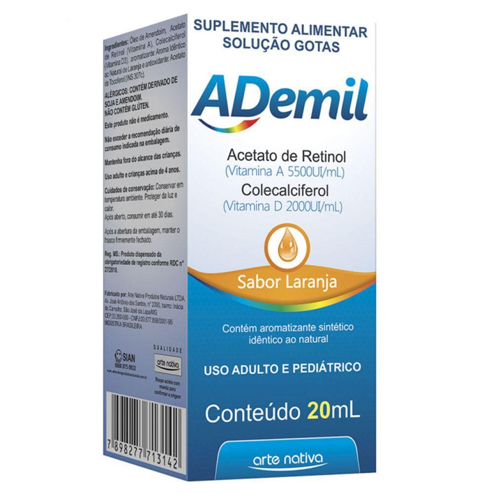 Vitamina A5.500Ui+D2.000Ui 20Ml Laranja(Ademil)