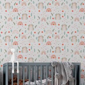 Papel de Parede Auto Colante Infantil Aquarela Arco-iris marrom Decorado Quarto Sala 6m