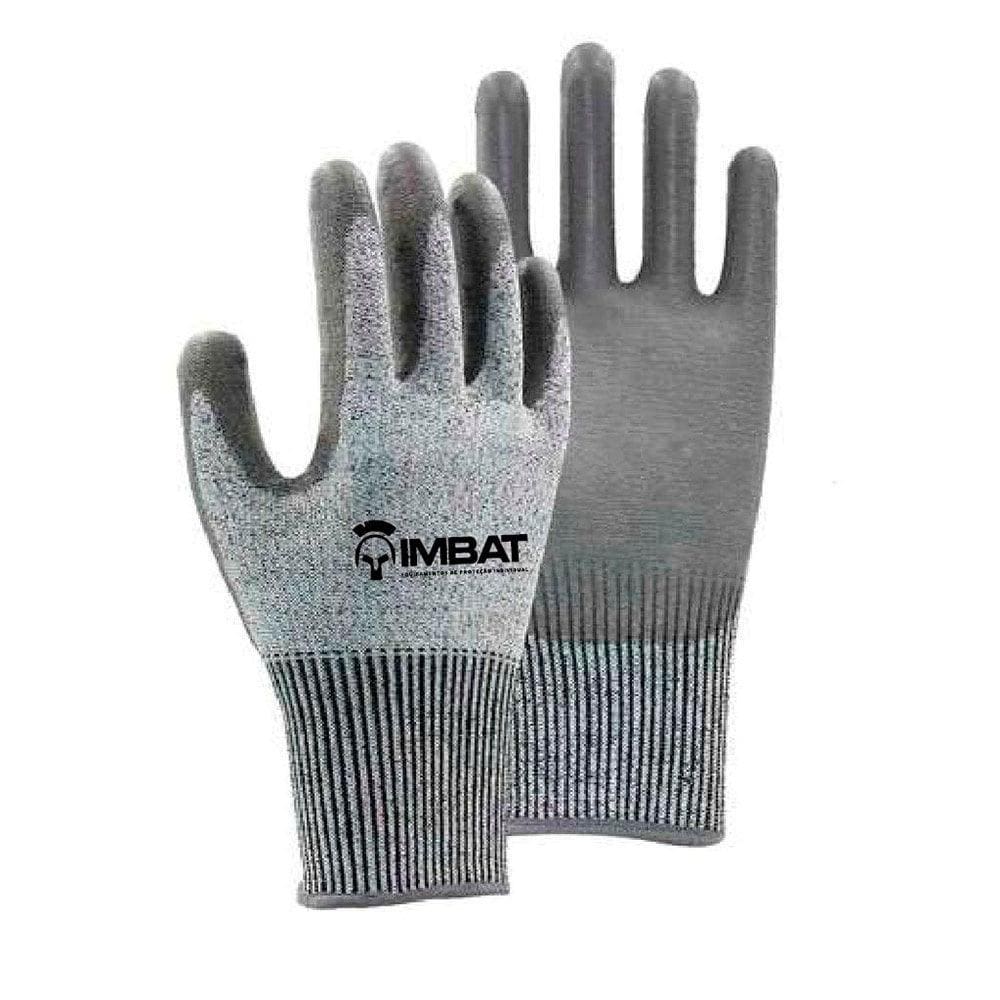 Luva Imbat Anticorte com Banho Palmar PU Cinza Tamanho 8 - Embalagem com 1 Par