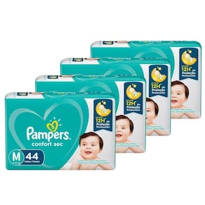 Fralda Descartável Pampers Confort Sec Tamanho M - 4 Pacotes com 44 Fraldas - Total 176 Tiras