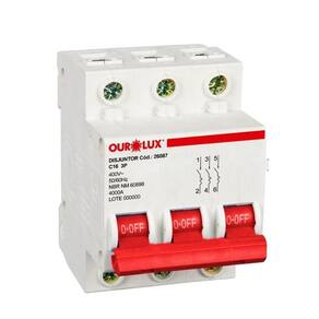 Disjuntor Ourolux DIN 3P 16A Curva C Branco