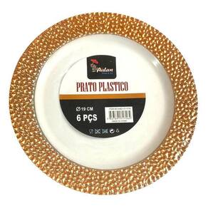 Pratos Refeição Descartáveis Luxo Borda Rose - 6 Unidades