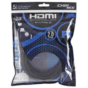 Cabo HDMI 2.0 Premium - 5 metros - 19 pinos - 4K UltraHD 3D - Chip SCE 018-2225