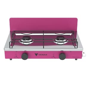 Fogao a Gas Portatil 2 Bocas Venax Flamalar Vetro Pink