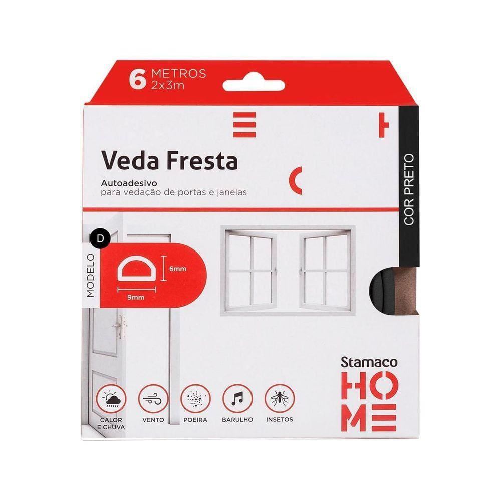 Veda Fresta Preto Modelo D Autoadesivo - 6 Metros Stamaco