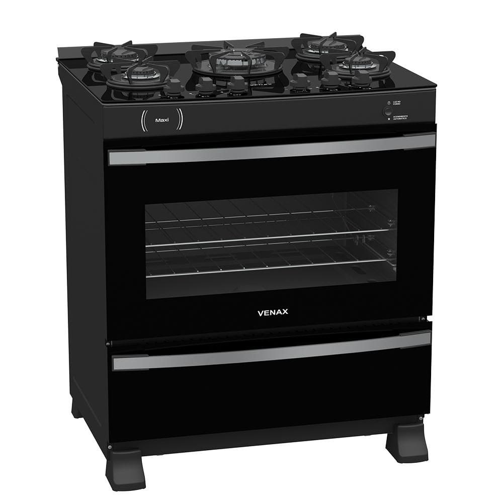 Fogao a Gas 5 Bocas Venax Maxi Vitreo Preto