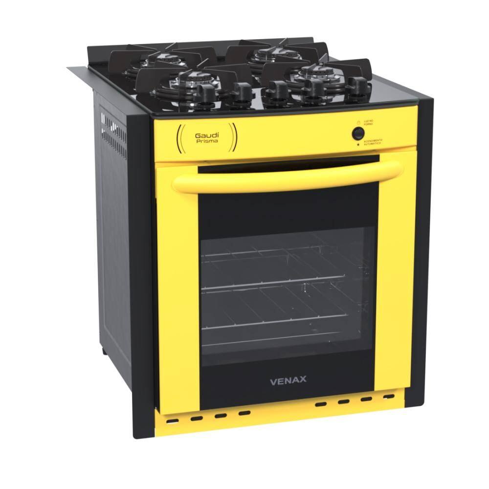 Fogão 4 Bocas de Embutir Venax Gaudi Prisma Vitreo Amarelo Mesa em Vidro - Bivolt - 23912