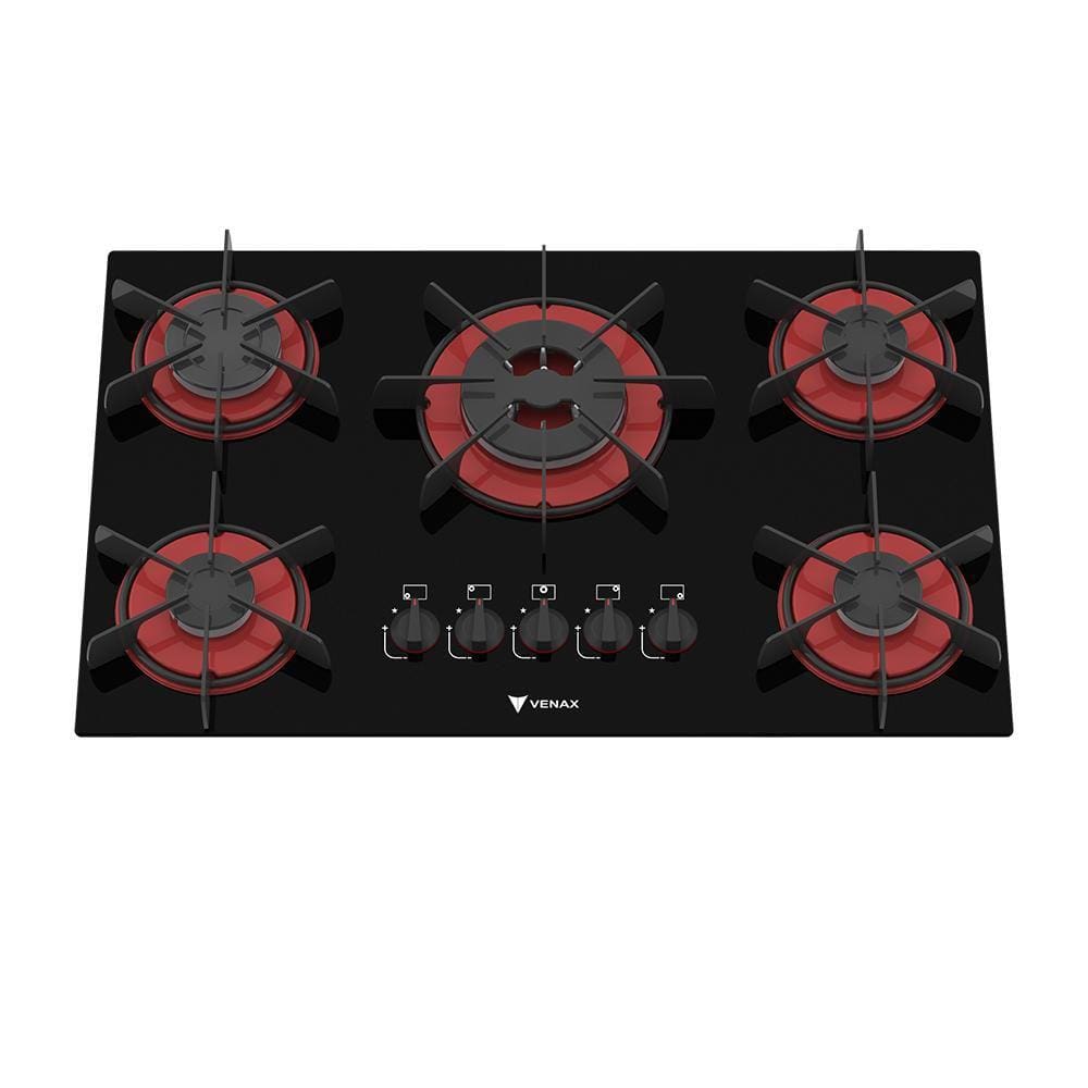 Cooktop a Gas 5 Bocas Venax Arena Preto Vermelho