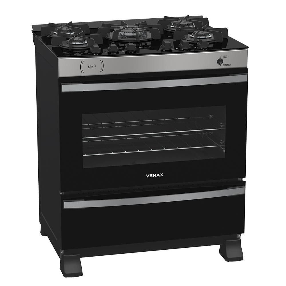 Fogao a Gas 5 Bocas Venax Maxi Vitreo Inox