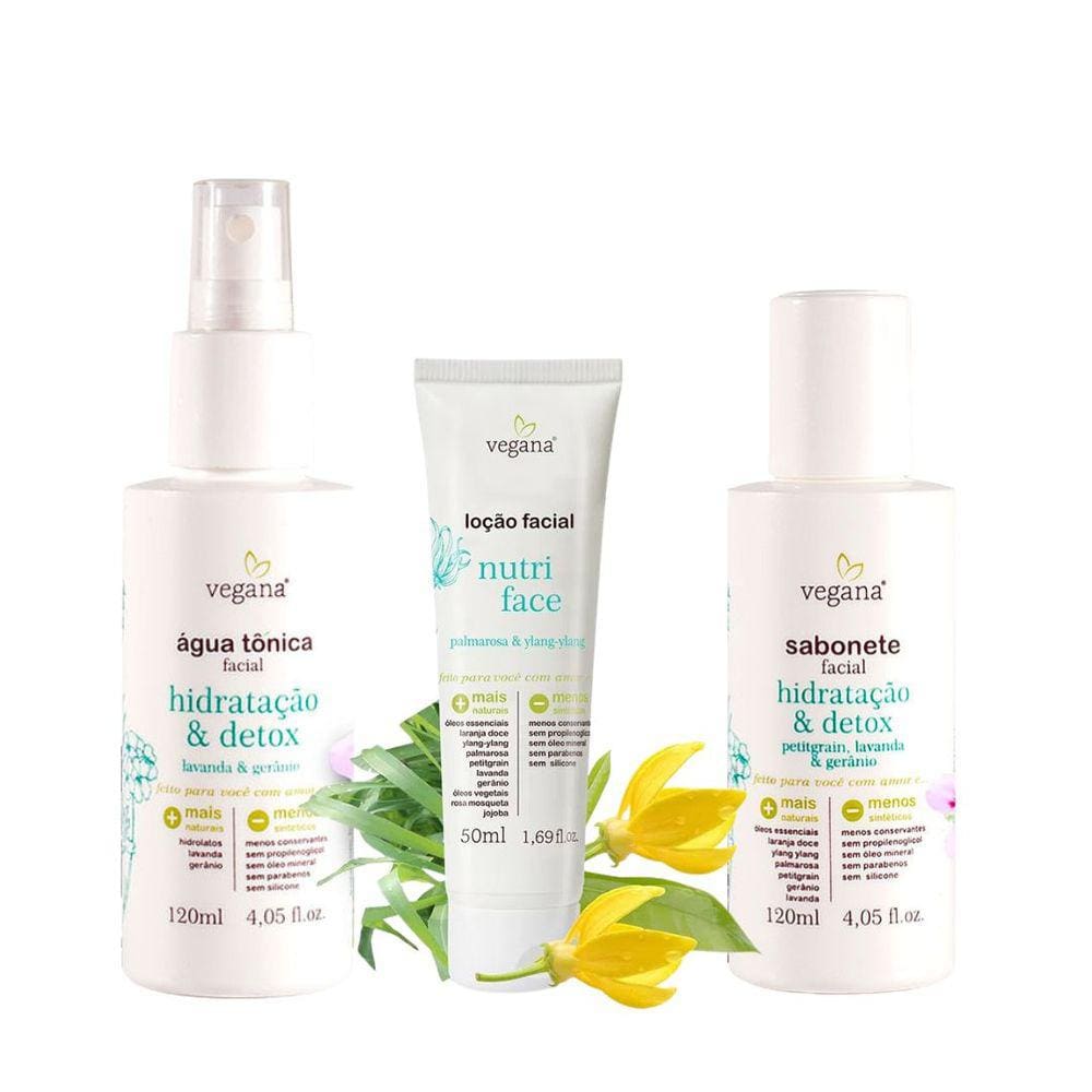 Kit Skincare Facial Vegana Tônico, Sabonete e Loção Nutriface - Hidratação e Detox