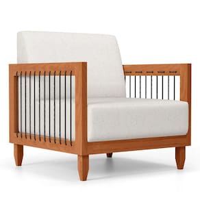 Poltrona Decorativa Varanda Samoa Madeira Maciça com Cordas Náutica Linho Natural  - Desk Design