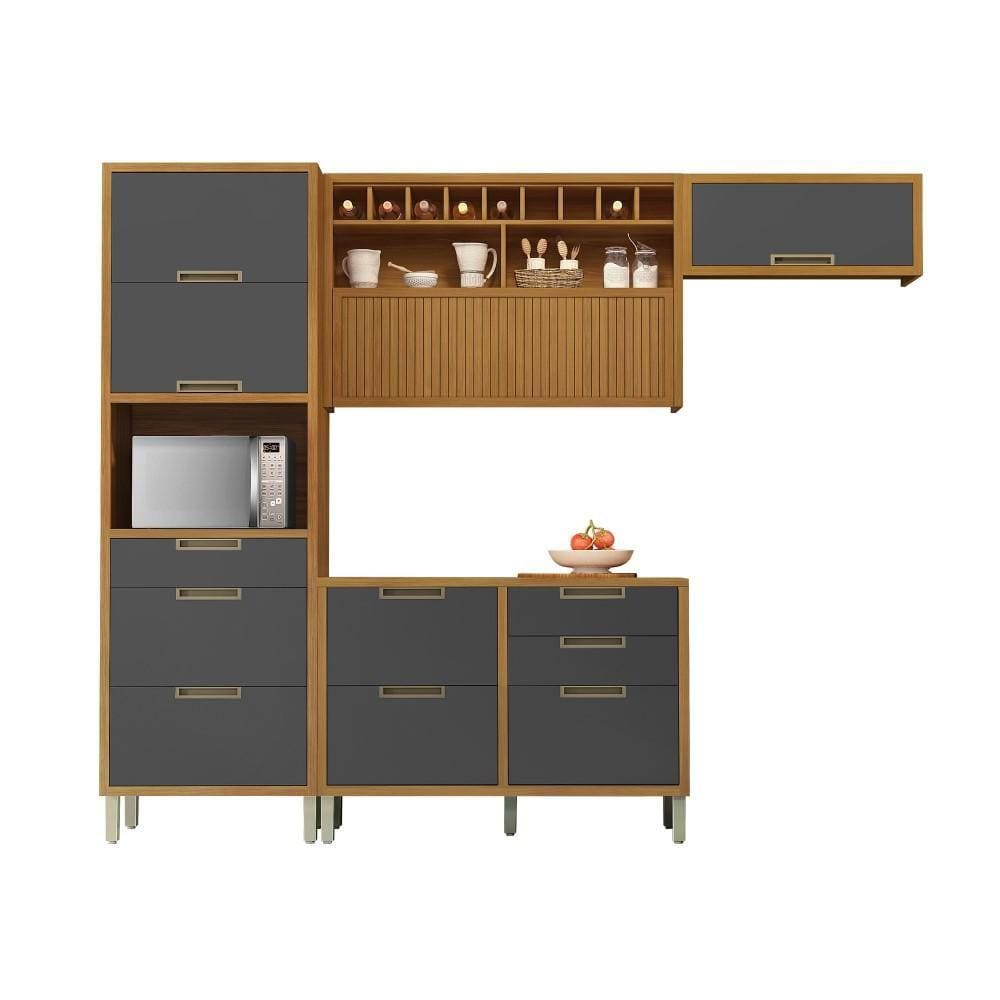 Cozinha Completa 100% MDF 4 Peças Nesher Imperatriz Marrom Grafite