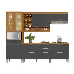 Cozinha Completa 100% MDF 5 Peças Nesher Burguesa Marrom Grafite