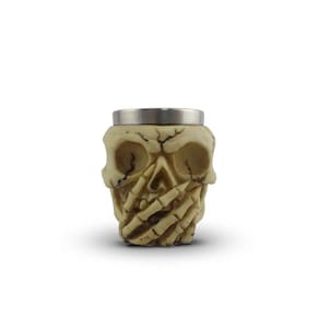 Copo Shot Para Dose Em Aço Inox Resina Modelo Caveira Muda Decorativo Colecionável Tequila Whisky Vodka