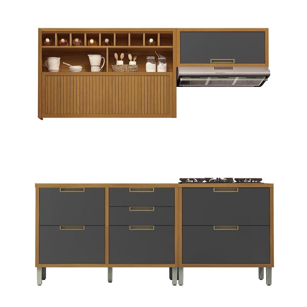 Cozinha Modulada 100% MDF 4 Peças Nesher Imperatriz Marrom Grafite