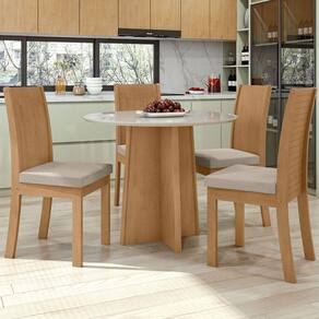 Mesa de Jantar 4 Lugares Celebrare Amêndoa Clean/Off White/Veludo Naturale Creme 75355 - Móveis Lopas