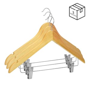 Kit 3 Cabides Madeira c/ Presilhas e Gancho - Alta Qual.