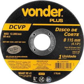 Disco De Corte 115mm X 10mm X 2223mm Dcvp Vonder Plus