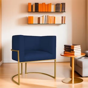 Poltrona Decorativa Base de Ferro Suede Munique Azul Marinho/Dourado