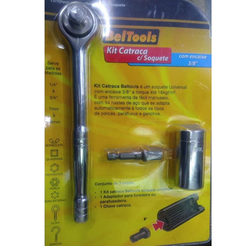 Kit Catraca C/ Soquete Univ 7 A 19Mm Encaixe 3/8 Beltools
