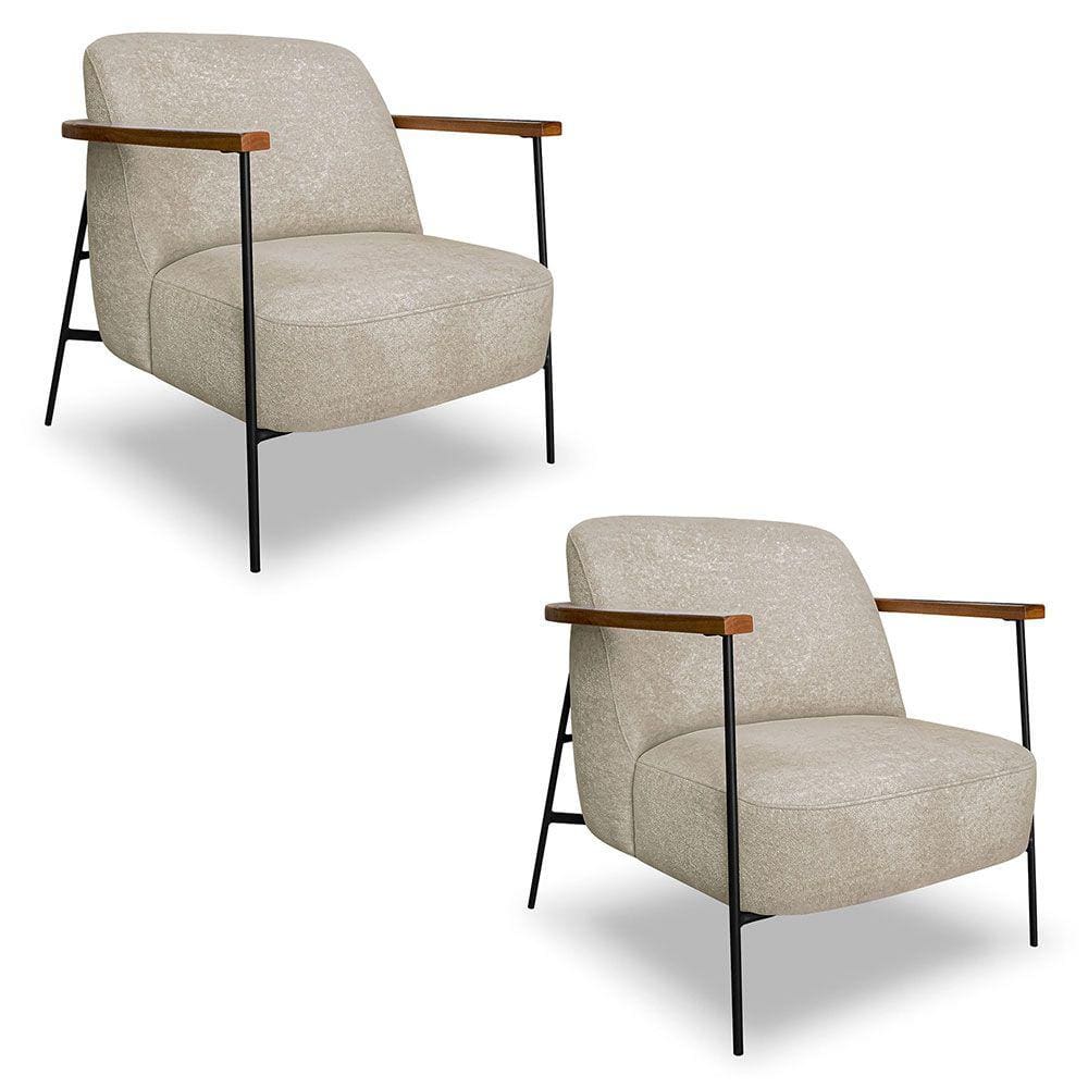 Kit 2 Poltronas Decorativa Celeste Linho Bouclê Bege Base de Ferro Preto - Pallazio