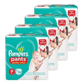 Fralda Descartável Pampers Pants Ajuste Total Tamanho P - 4 Pacotes com 26 Fraldas - Total 104 Tiras