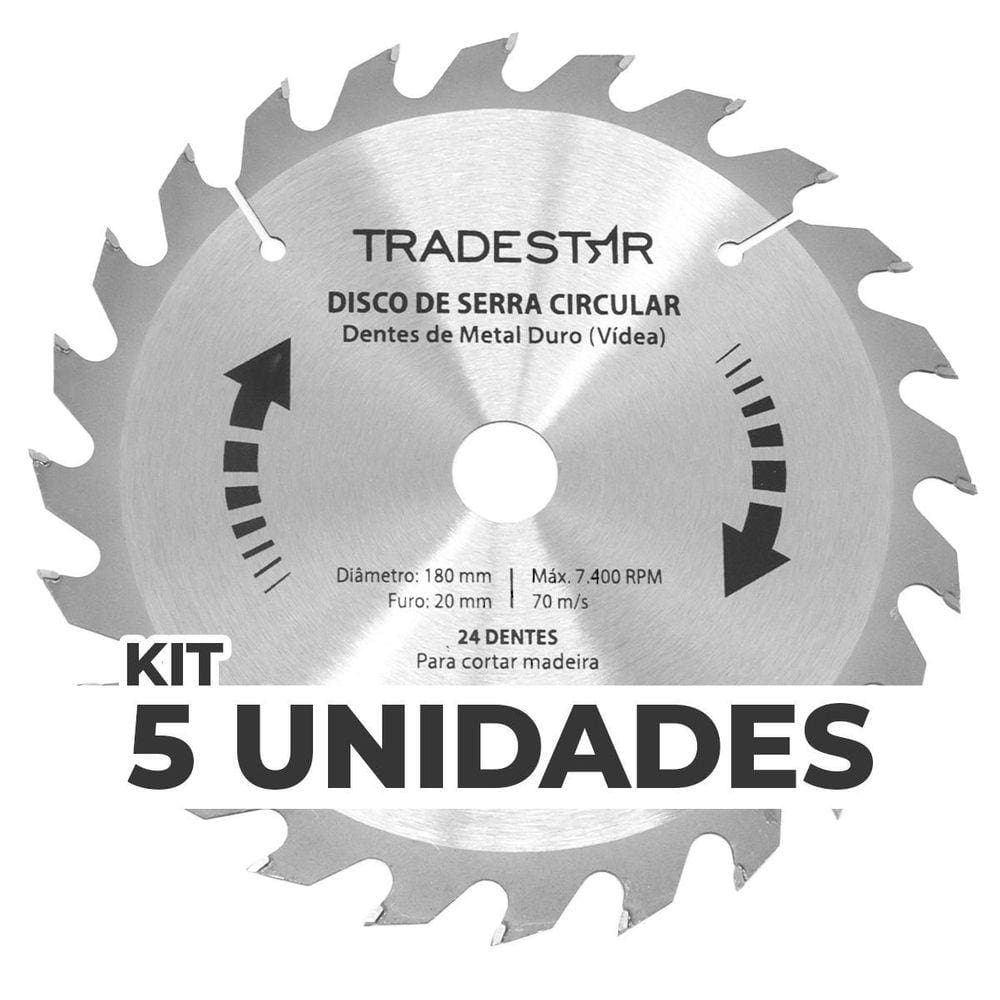 Kit 5 Discos Serra Circular Madeira 24D 180x20mm Uso Makita