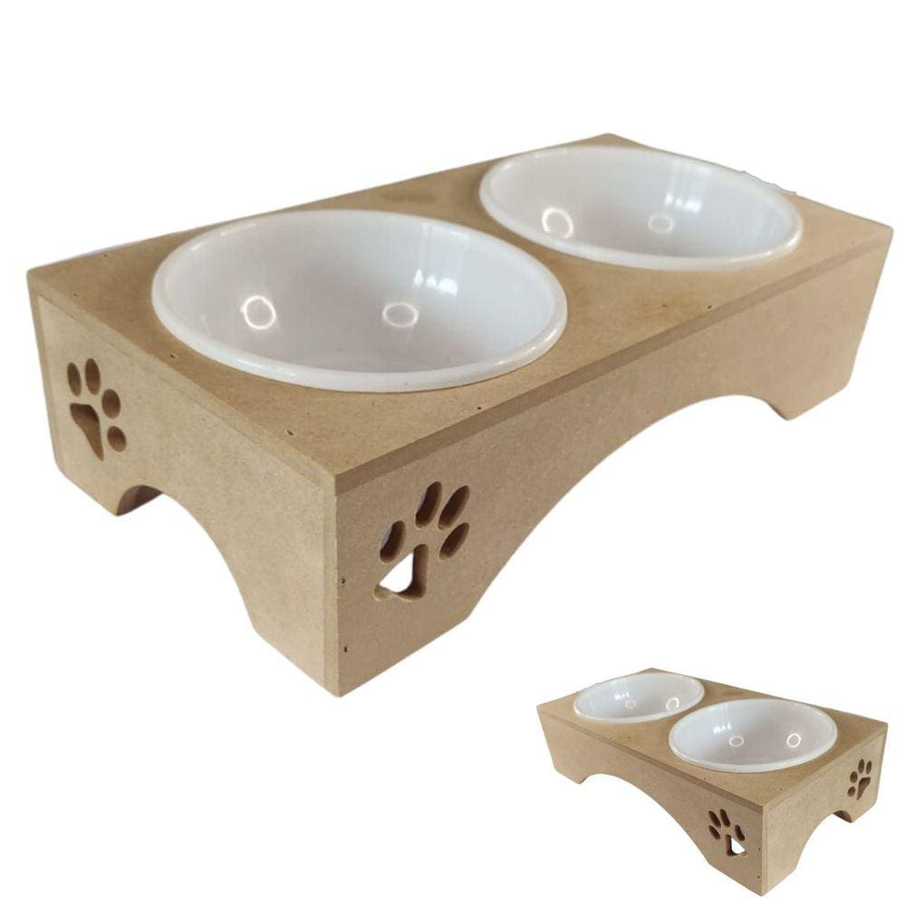 Comedouro De Chão Duplo Para Gatos/ Ccachorros Porte Pequeno
