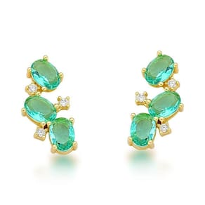 Brinco Earcuff Com Zircônias Ovais Em Cores Banhados A Ouro 18k Verde Claro