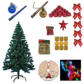 Árvore Natal Verde 1,50M 320 Galhos 75 Enfeites Pisca 220V