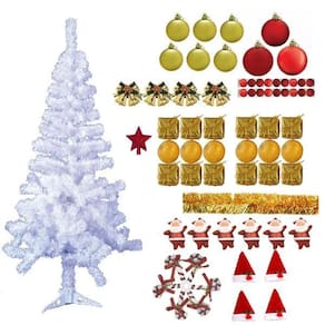 Árvore De Natal Branca 1,50M 220 Galhos Decorada 81 Itens