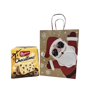 Kit 10 Sacolas Papel Kraft Noel Panetone 27x20x33 cm - Natal