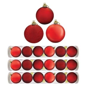 Kit 18 Bolas Natal Mista Glitter, Fosca, Lisa Vermelha 7Cm