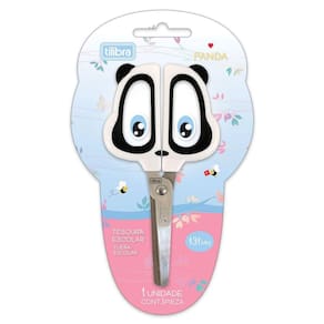 Tesoura Escolar Arredondada Formato de Panda 131mm Tilibra