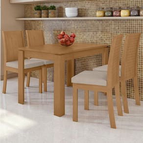 Mesa de Jantar 4 Lugares Athenas Amêndoa Clean/Veludo Naturale Creme - Móveis Lopas