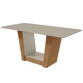 Mesa de Madeira Apogeu com Vidro Amêndoa Clean/Off White 72703 - Móveis Lopas