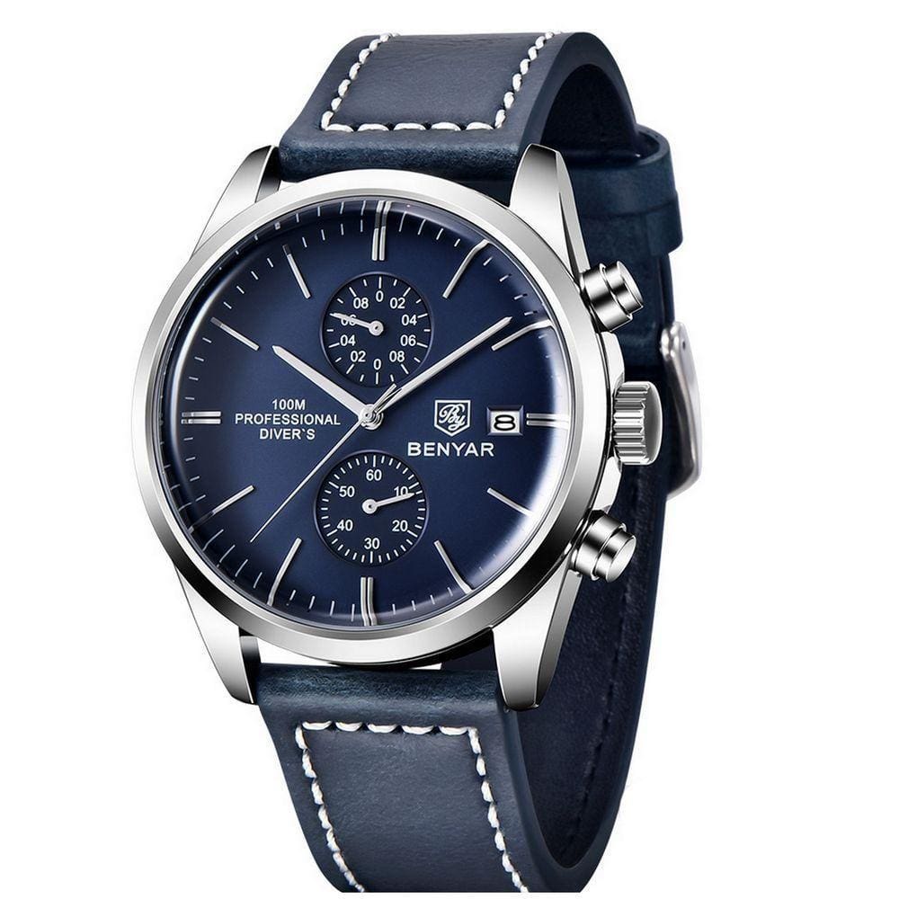 Relógio De Quartzo Esportivo Masculino Benyar Luxo Impermeável Cronógrafo Azul